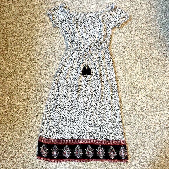 Rewind Womens Peasant Dress Size M Floral Boho Off Shoulder Tassel Ditsy - Picture 1 of 9